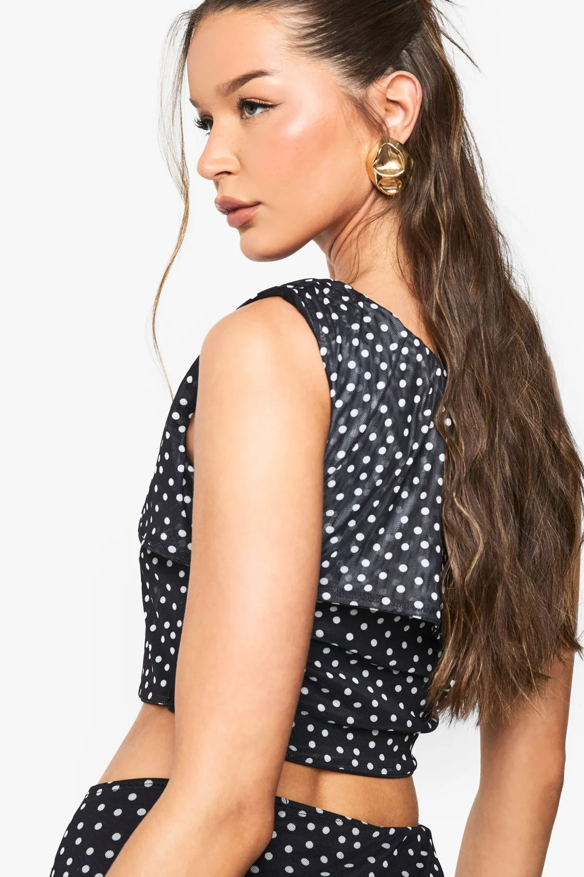boohoo Polka Dot Mesh Off Shoulder Top<Femme Pois|Tops