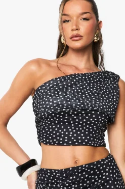 boohoo Polka Dot Mesh Off Shoulder Top<Femme Pois|Tops