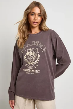 boohoo Polo Academy T-shirt à manches longues imprimé surdimensionné<Femme Tops