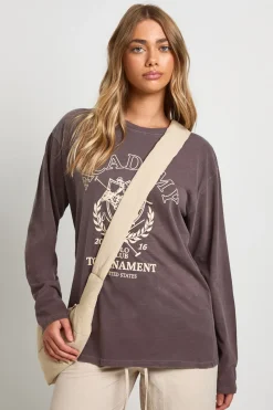 boohoo Polo Academy T-shirt à manches longues imprimé surdimensionné<Femme Tops