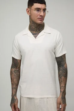 boohooMAN Polo Ajusté À Col Revere Grand En Mélange De Lin<Homme Tout Afficher|Tenues De Soirée Tall