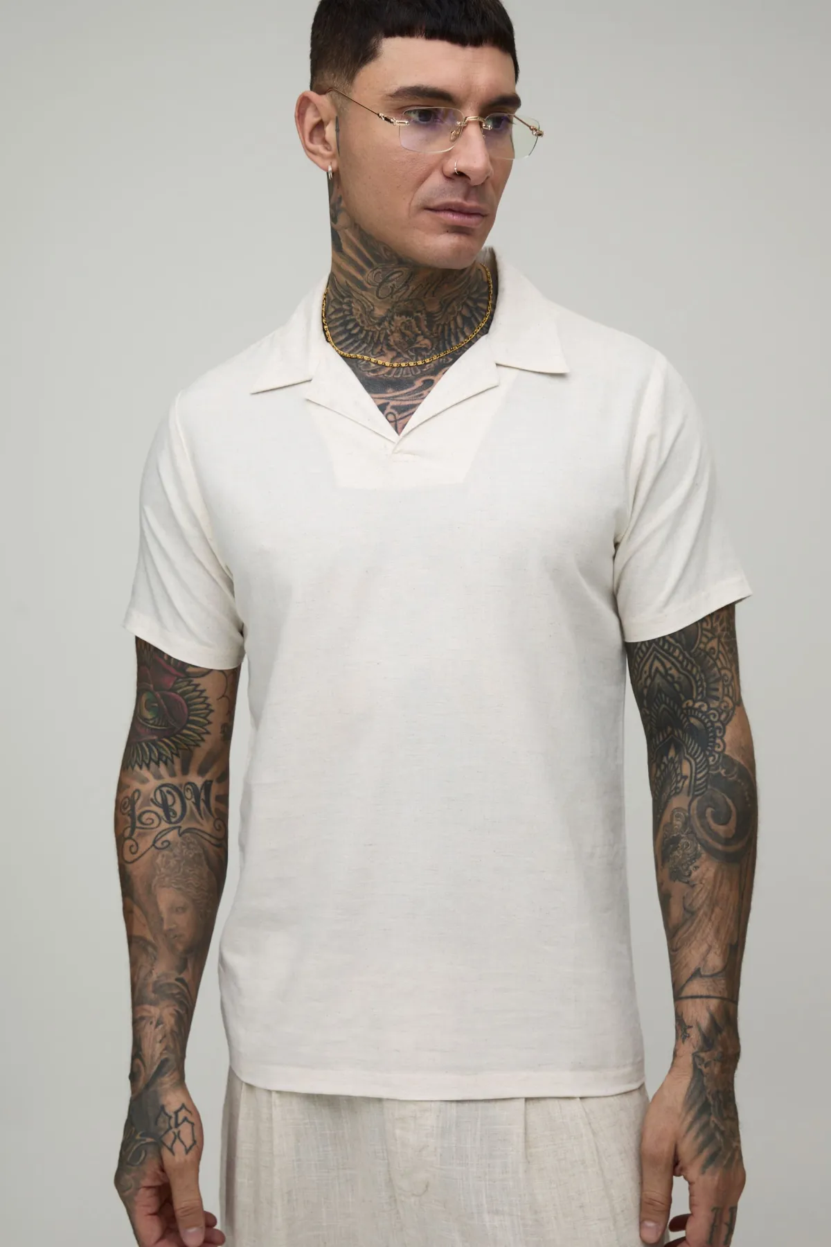 boohooMAN Polo Ajusté À Col Revere Grand En Mélange De Lin<Homme Tout Afficher|Tenues De Soirée Tall