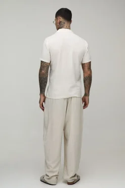 boohooMAN Polo Ajusté À Col Revere Grand En Mélange De Lin<Homme Tout Afficher|Tenues De Soirée Tall