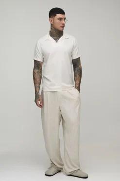 boohooMAN Polo Ajusté À Col Revere Grand En Mélange De Lin<Homme Tout Afficher|Tenues De Soirée Tall