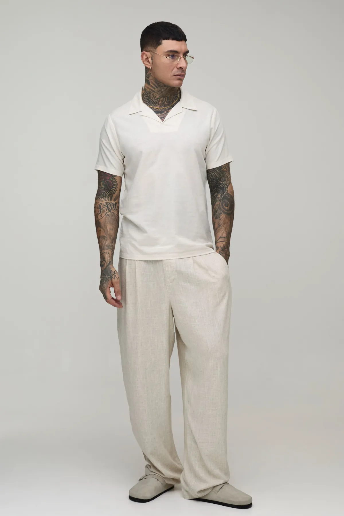boohooMAN Polo Ajusté À Col Revere Grand En Mélange De Lin<Homme Tout Afficher|Tenues De Soirée Tall