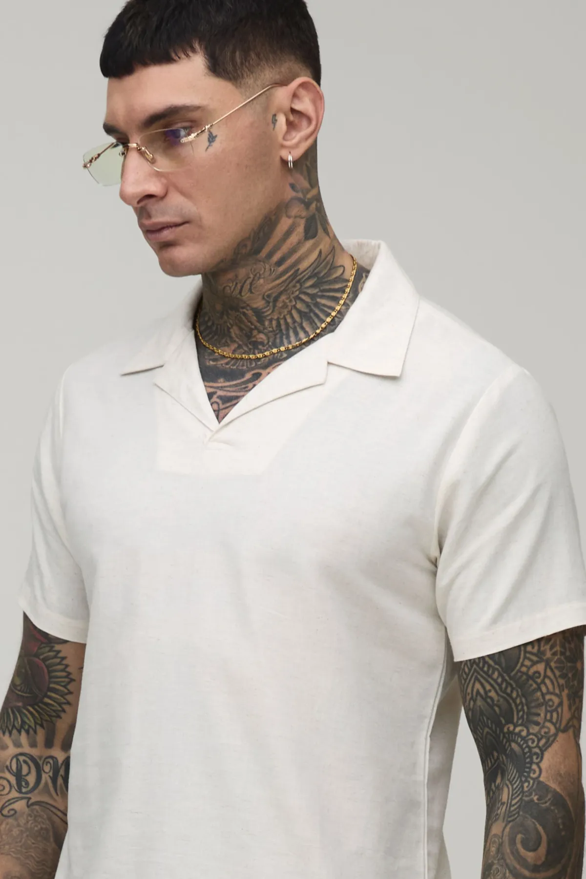 boohooMAN Polo Ajusté À Col Revere Grand En Mélange De Lin<Homme Tout Afficher|Tenues De Soirée Tall