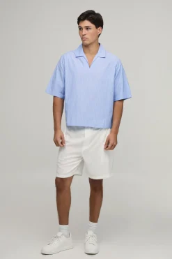 boohooMAN Polo Ample Oversize À Rayures Popeline Et Col En V<Homme Polos