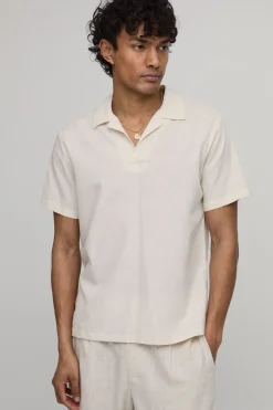 boohooMAN Polo À Col Revere Ajusté En Mélange De Lin<Homme Tout Afficher|Ensembles Grandes Tailles