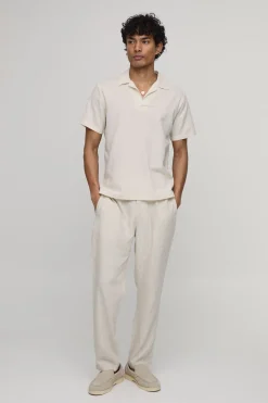 boohooMAN Polo À Col Revere Ajusté En Mélange De Lin<Homme Tout Afficher|Ensembles Grandes Tailles