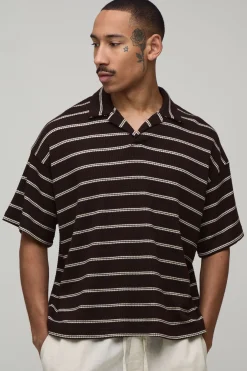 Polo Col Revere À Rayures Gaufré Oversize