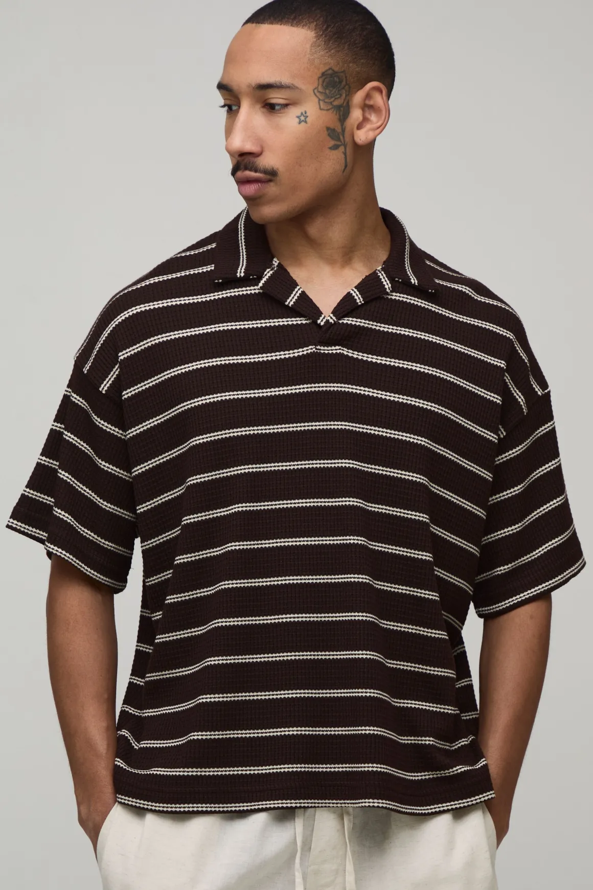 Polo Col Revere À Rayures Gaufré Oversize