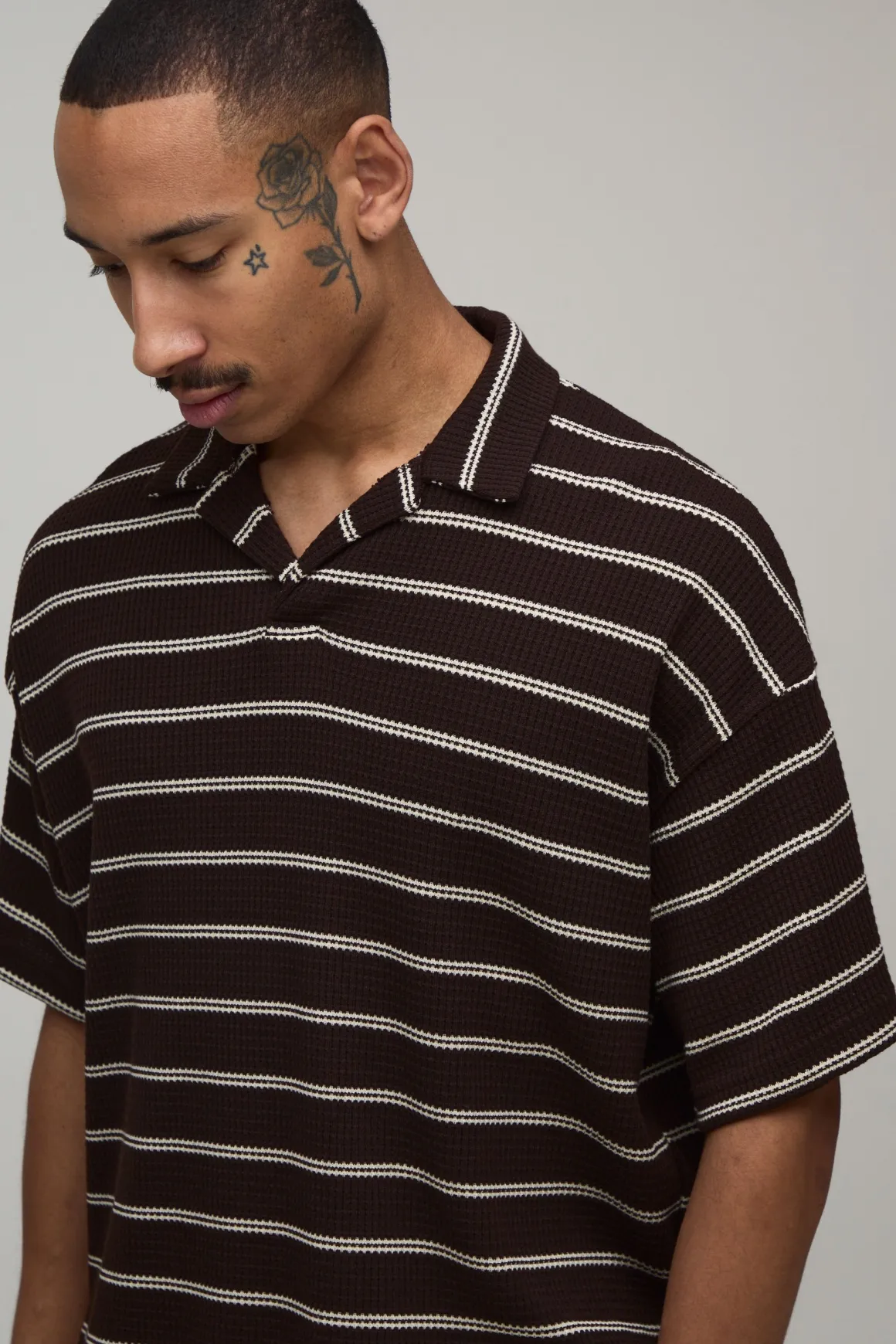 Polo Col Revere À Rayures Gaufré Oversize