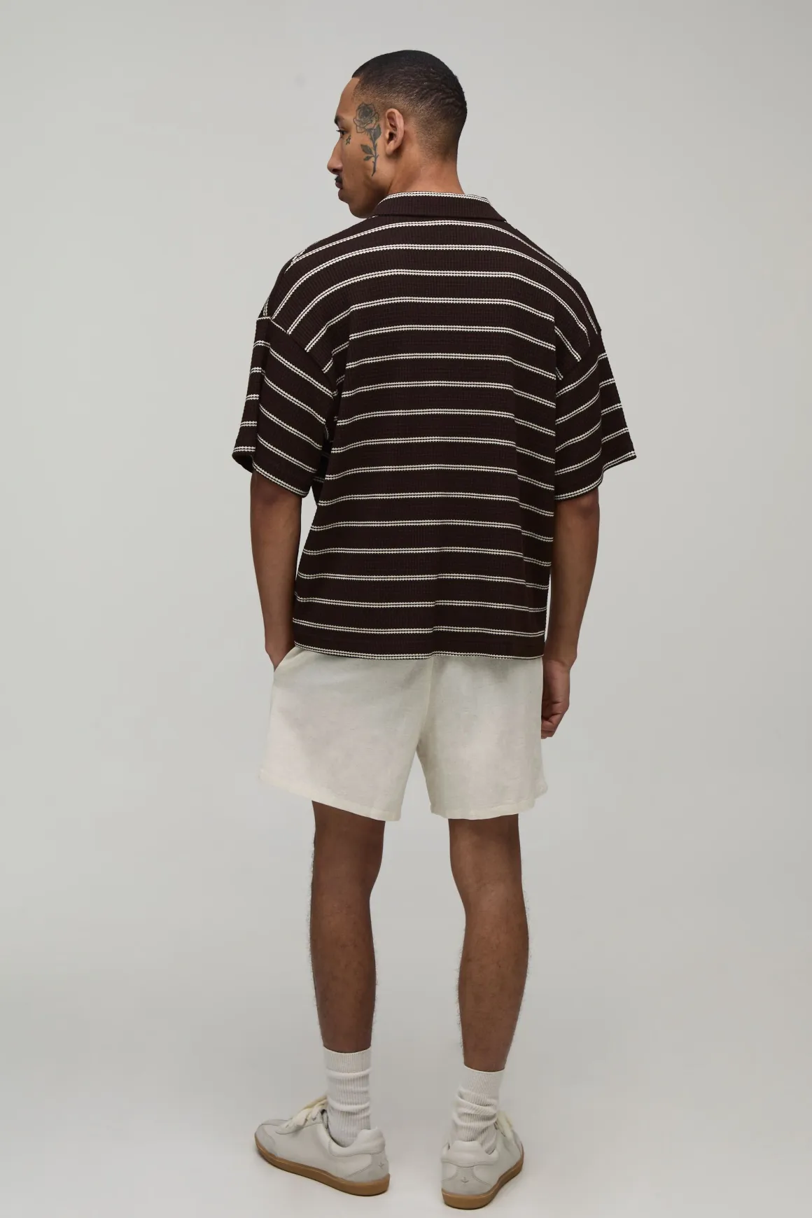 Polo Col Revere À Rayures Gaufré Oversize