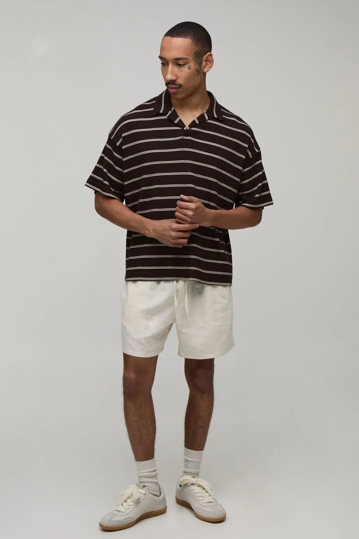 Polo Col Revere À Rayures Gaufré Oversize