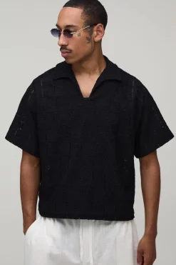 Polo Col V À Motif Floral Tissé Coupe Ample Oversize