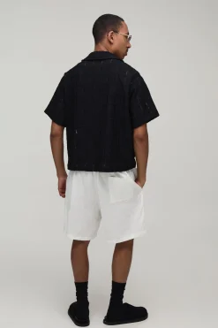 Polo Col V À Motif Floral Tissé Coupe Ample Oversize