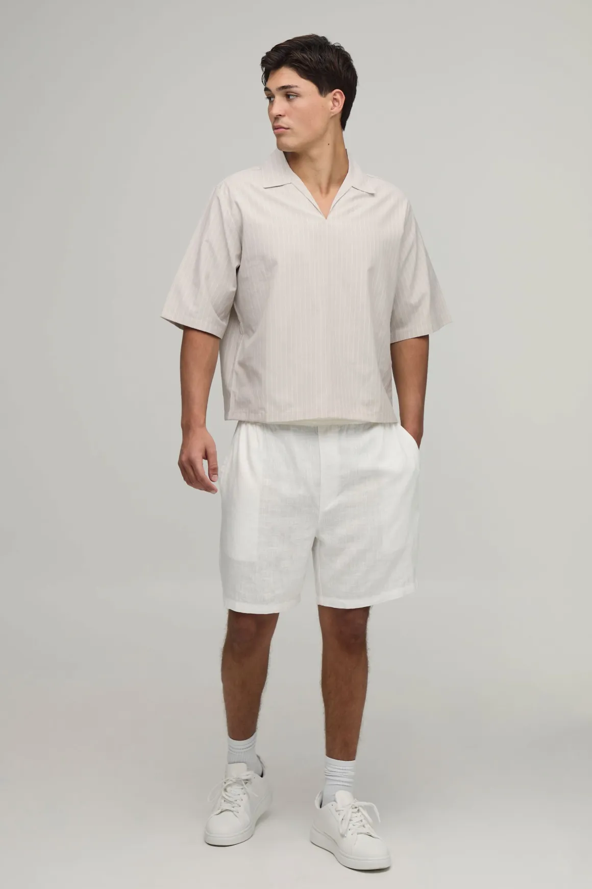Polo Col V Rayé En Popeline Coupe Oversize Boxy