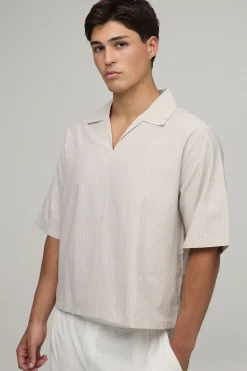 Polo Col V Rayé En Popeline Coupe Oversize Boxy