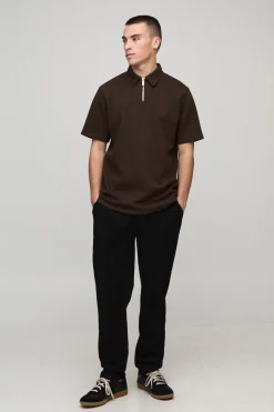 Polo à Col Zippé Coupe Régulière Tissage Chevrons Épais Texturé
