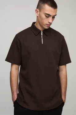 Polo à Col Zippé Coupe Régulière Tissage Chevrons Épais Texturé