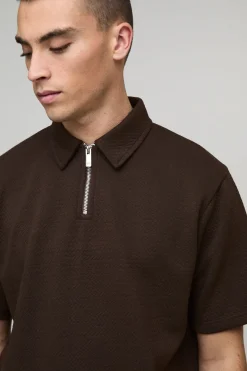 Polo à Col Zippé Coupe Régulière Tissage Chevrons Épais Texturé