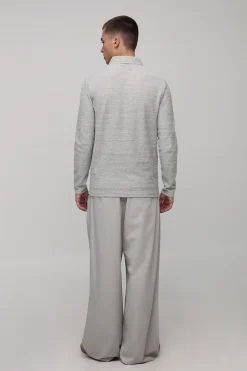 Polo à Col Zippé Manches Longues Coupe Ajustée Piqué Épais