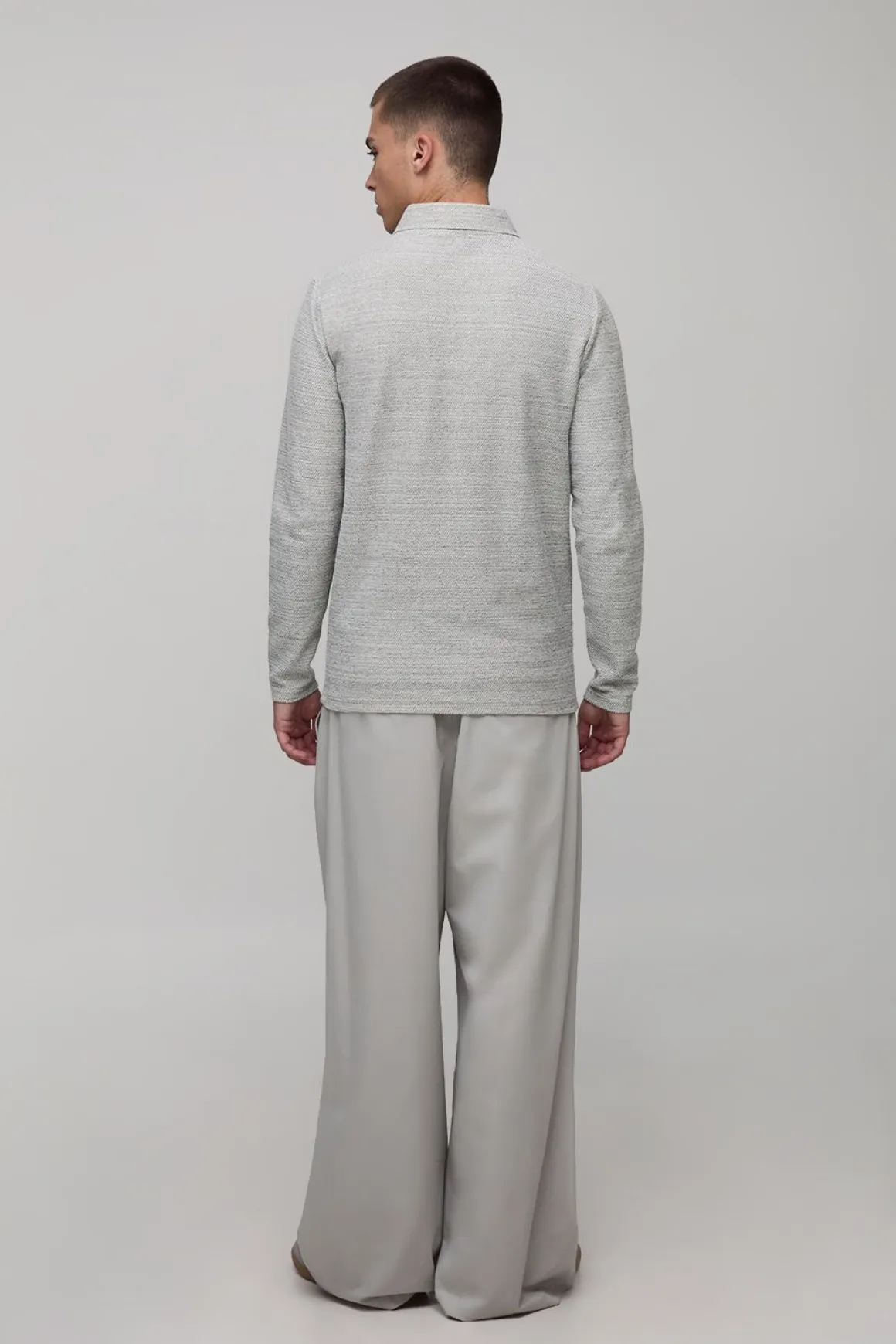 Polo à Col Zippé Manches Longues Coupe Ajustée Piqué Épais