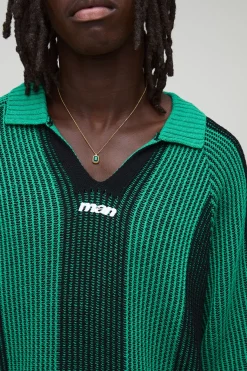Polo de football tricoté surdimensionné, au design carré et rayé