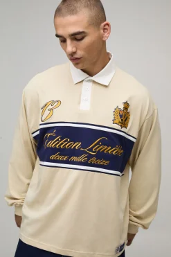 boohooMAN Polo de rugby brodé varsity oversize<Homme Polos