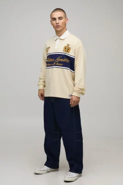 boohooMAN Polo de rugby brodé varsity oversize<Homme Polos