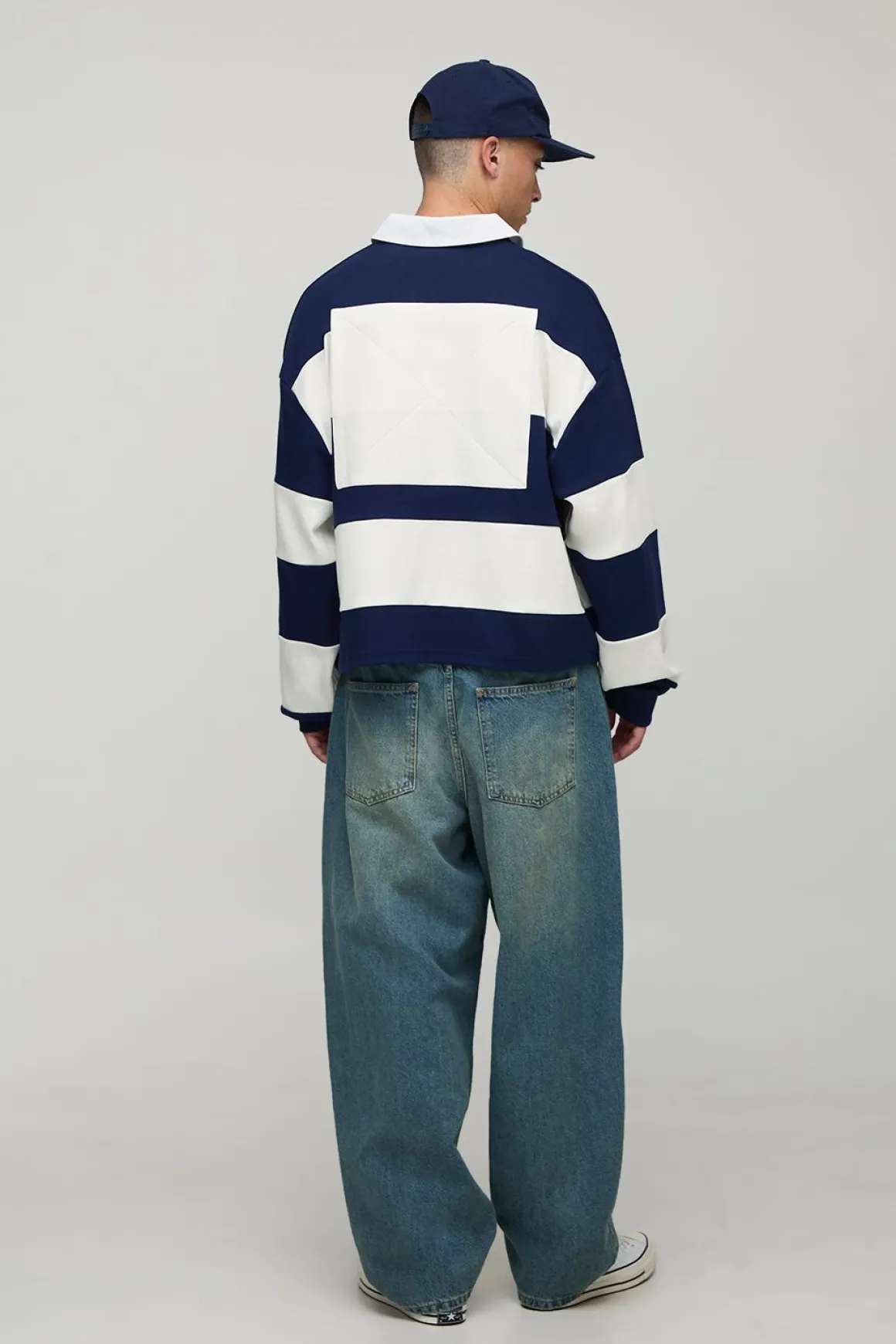 Polo de rugby oversize, rapetissé, boxy, New York, à rayures brodées