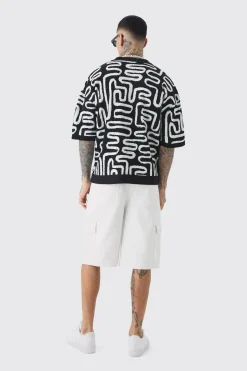 boohooMAN Polo en maille abstraite, long, boxy et oversize<Homme Polos|Tout Afficher