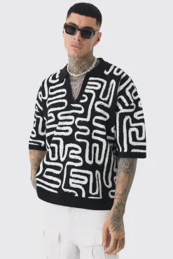 boohooMAN Polo en maille abstraite, long, boxy et oversize<Homme Polos|Tout Afficher