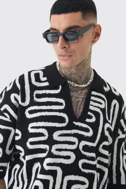 boohooMAN Polo en maille abstraite, long, boxy et oversize<Homme Polos|Tout Afficher