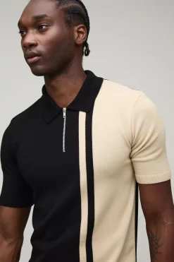 Polo En Maille Ajustée À Manches Courtes Avec Blocs De Couleur Pour Homme Grand