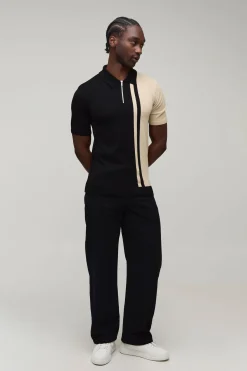 Polo En Maille Ajustée À Manches Courtes Avec Blocs De Couleur Pour Homme Grand