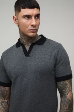 boohooMAN Polo En Maille À Col Revere Coupe Regular En Mélange De Coton Tall<Homme Tout Afficher|Maille