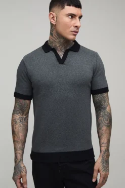 boohooMAN Polo En Maille À Col Revere Coupe Regular En Mélange De Coton Tall<Homme Tout Afficher|Maille