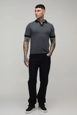 boohooMAN Polo En Maille À Col Revere Coupe Regular En Mélange De Coton Tall<Homme Tout Afficher|Maille