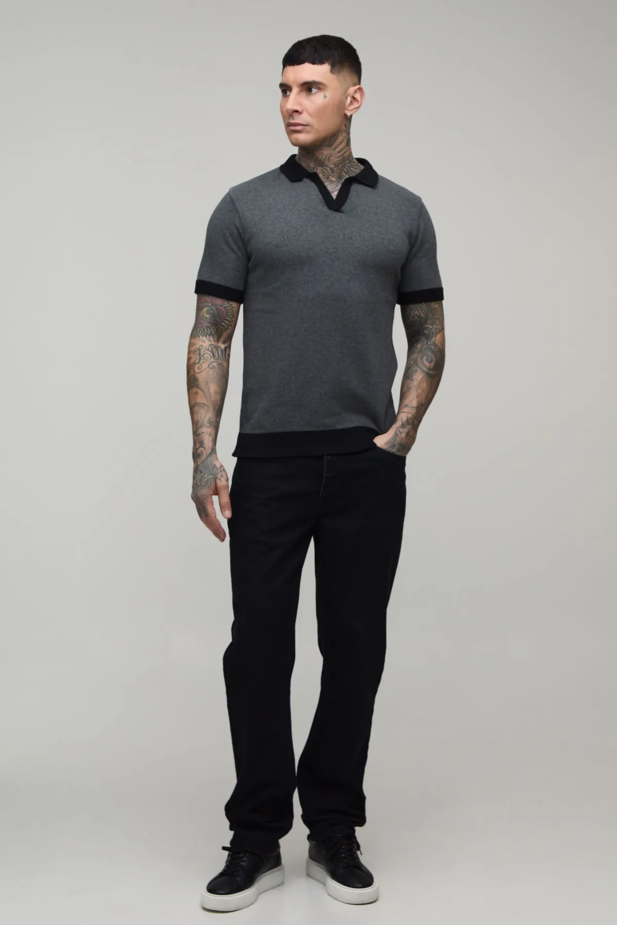 boohooMAN Polo En Maille À Col Revere Coupe Regular En Mélange De Coton Tall<Homme Tout Afficher|Maille