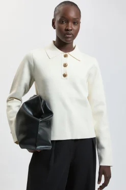 Polo En Maille Compacte De Laine À Boutons Ornementés