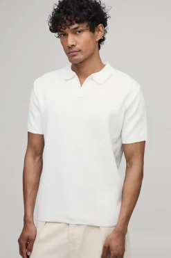 boohooMAN Polo En Maille Côtelée Coupe Regular En Mélange De Coton<Homme Polos|Maille