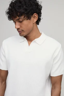 boohooMAN Polo En Maille Côtelée Coupe Regular En Mélange De Coton<Homme Polos|Maille