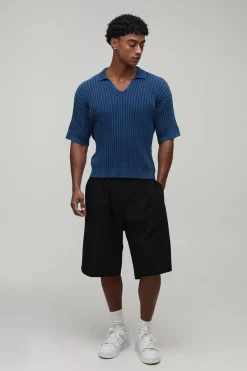 Polo En Maille Côtelée Délavé À L'acide Coupe Ajustée