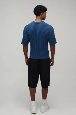 Polo En Maille Côtelée Délavé À L'acide Coupe Ajustée