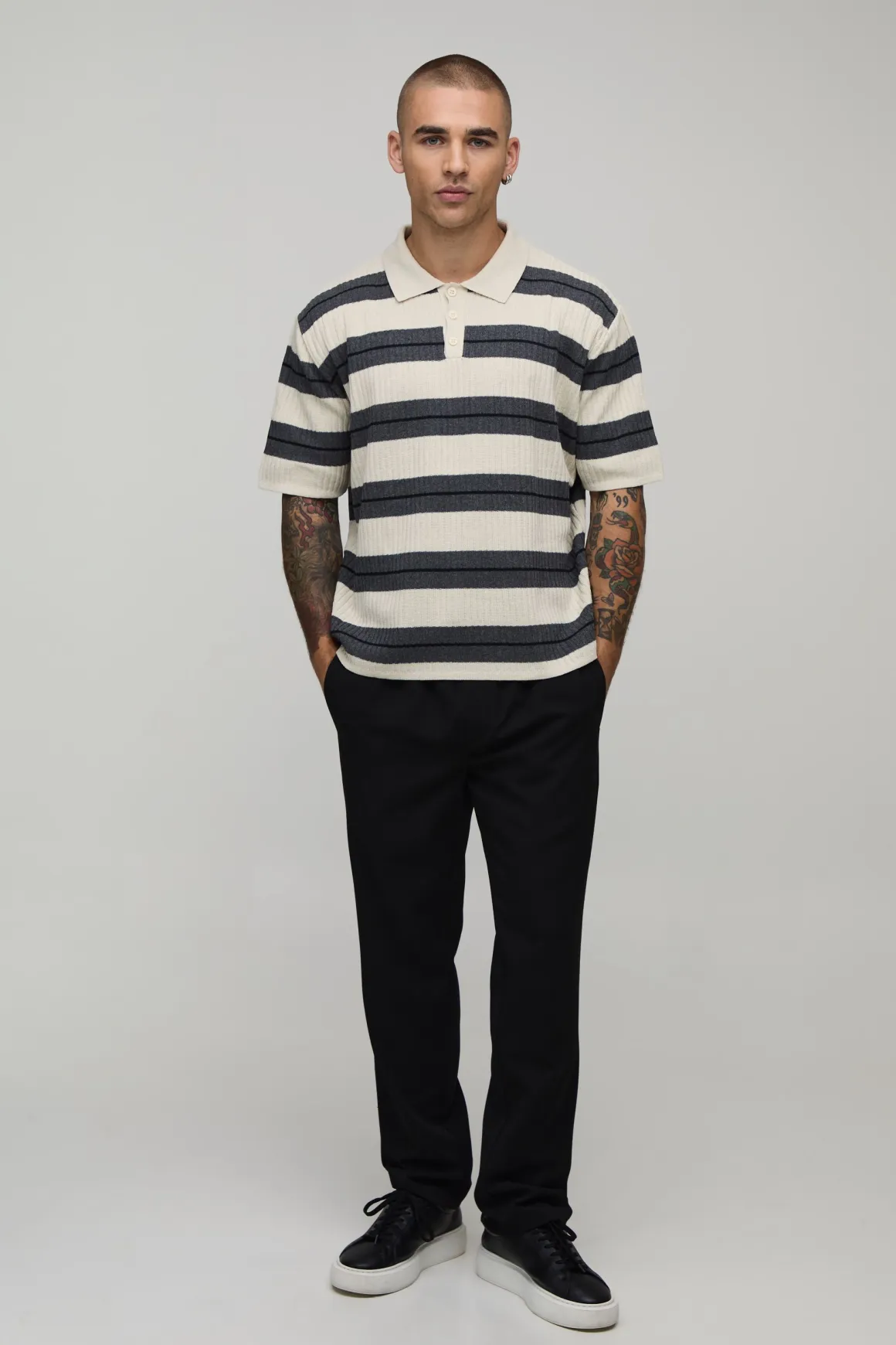 Polo En Maille Rayée Coupe Boxy Oversize
