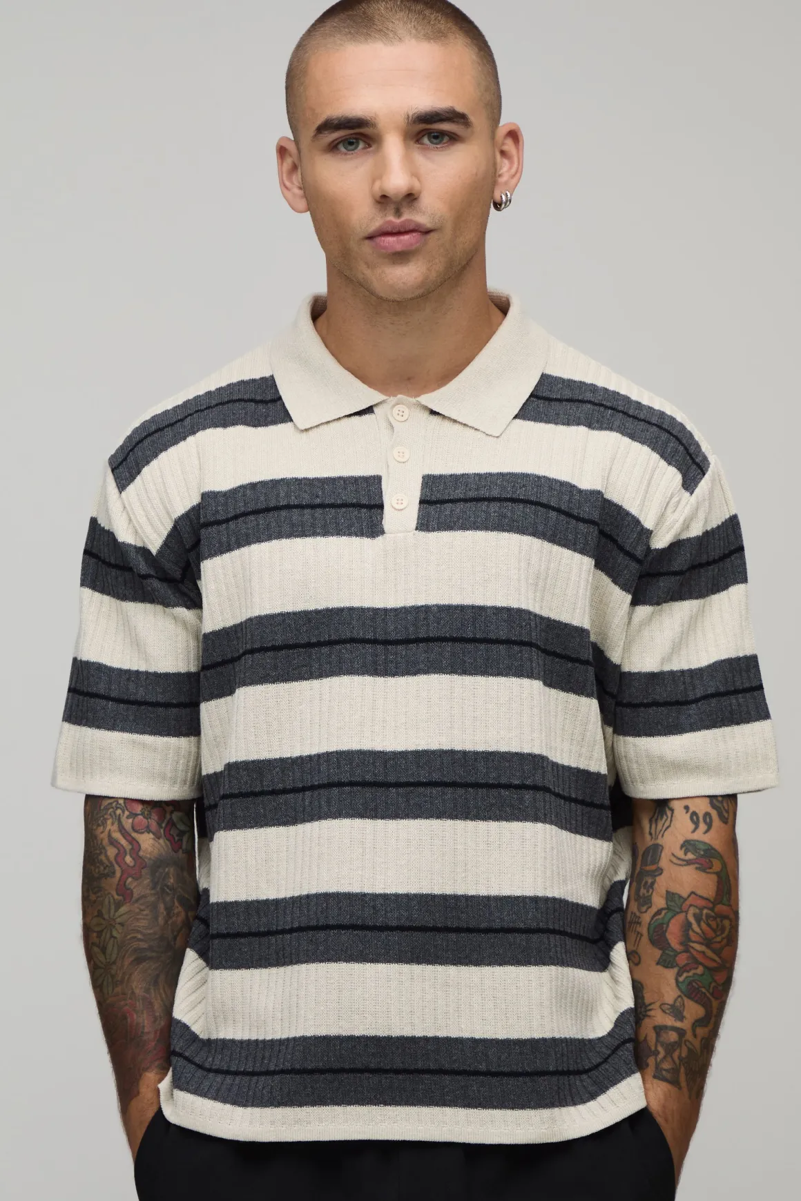 Polo En Maille Rayée Coupe Boxy Oversize