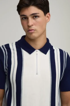 Polo En Maille Rayé À Zip 1/4 Coupe Regular