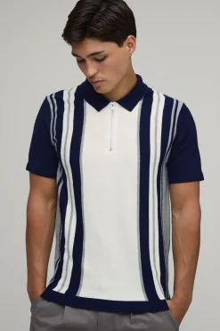 Polo En Maille Rayé À Zip 1/4 Coupe Regular