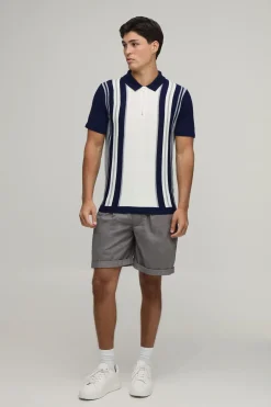 Polo En Maille Rayé À Zip 1/4 Coupe Regular